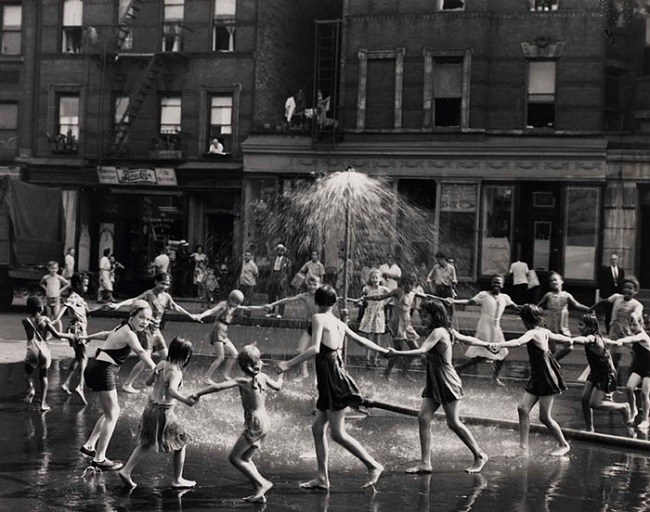 Kids dancing under the shower